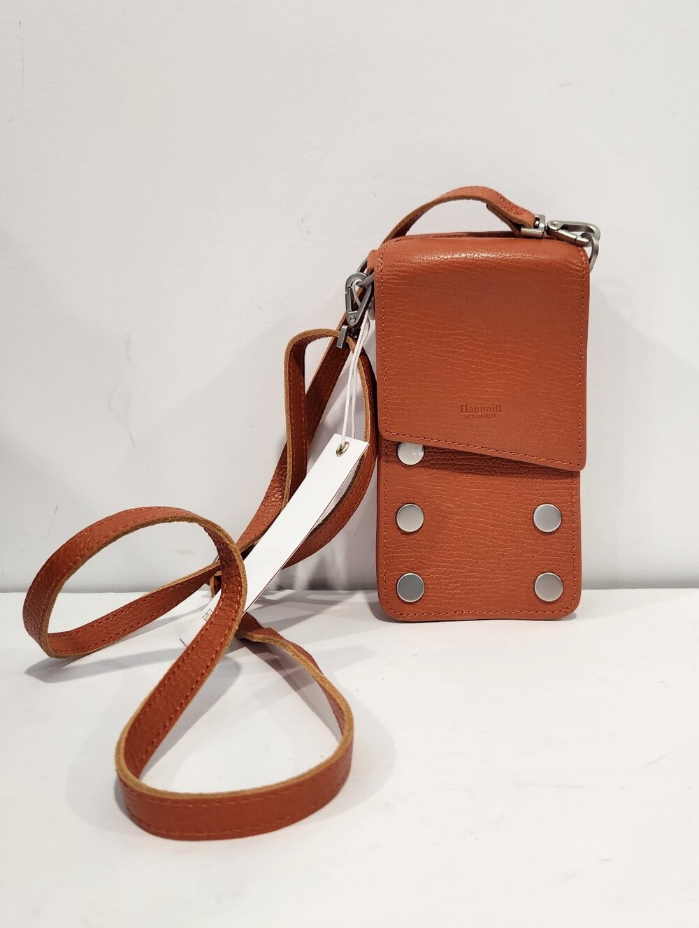 Hammitt 310 Wallet Phone Purse Orange Candlelight Leather Gunmetal Crossbody New
